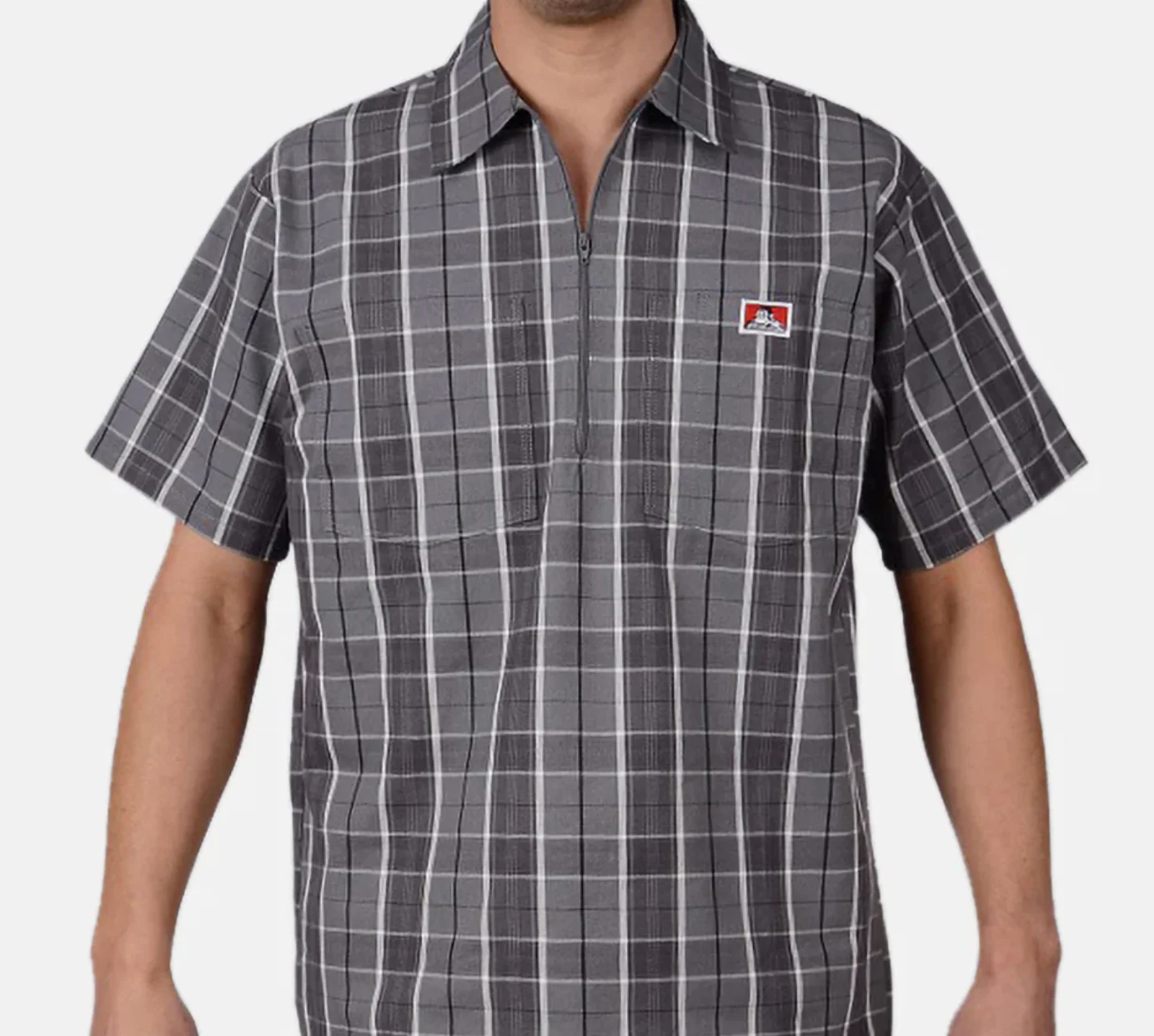 BEN DAVIS "PLAID" S/S 1/4 ZIP TEE (GREY/BLACK)