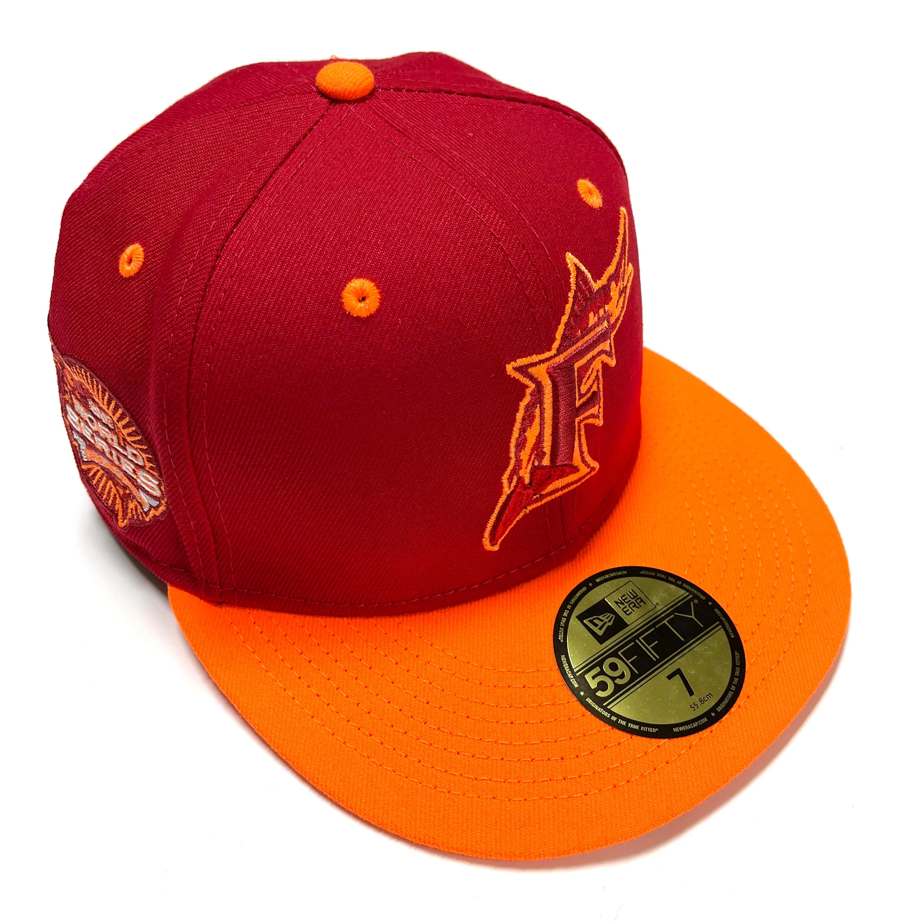 NEW ERA "RED SNAPPER” FLORIDA MARLINS FITTED HAT (RED/ORANGE) (SIZE 7 3/4)
