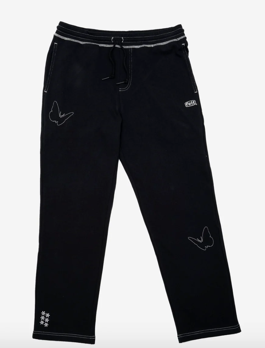 FELT "CONTRAST STITCHING" SWEATPANTS (BLACK)