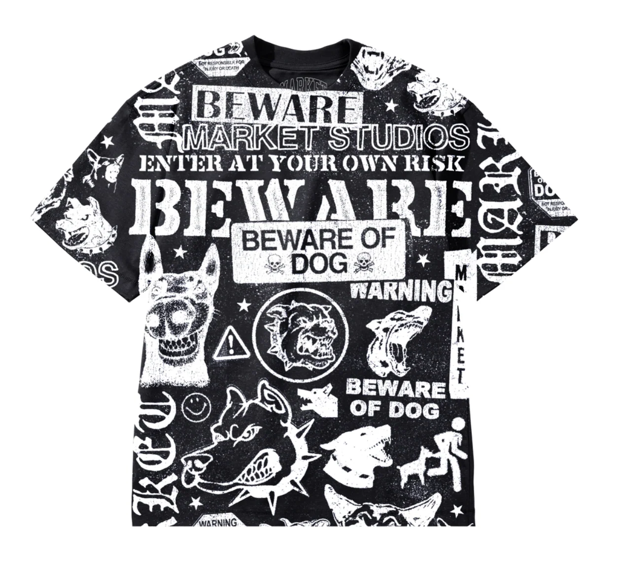 MARKET "BEWARE" ALL OVER PRINT TEE (BLACK)