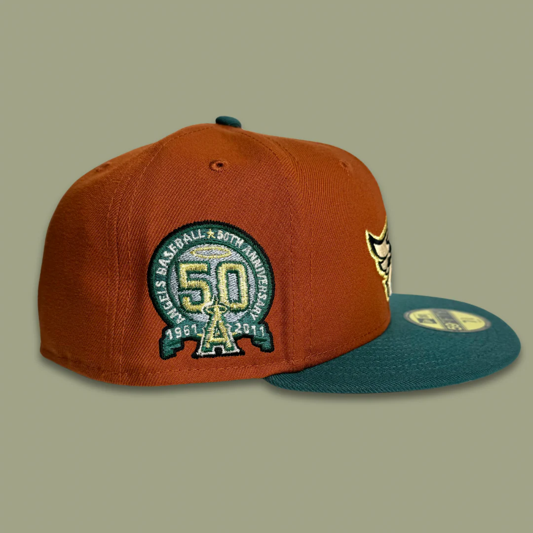 NEW ERA "AQUA" ANAHEIM ANGELS FITTED HAT (RUST/PINE GREEN) - Image 6