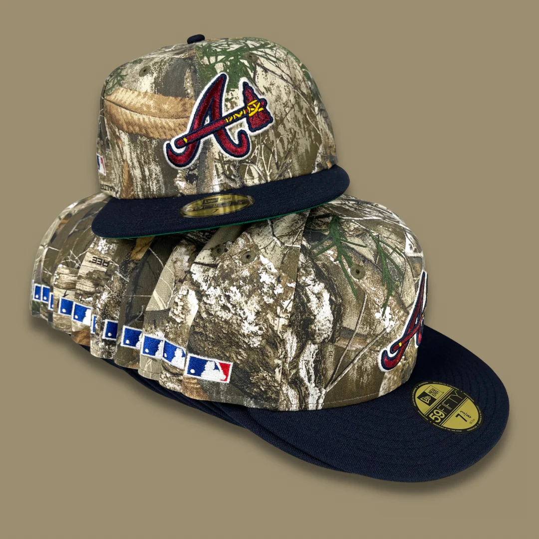 NEW ERA "AXE WAX" ATLANTA BRAVES FITTED HAT (REAL TREE/NAVY) (SIZE 6 7/8 & 8) - Image 5