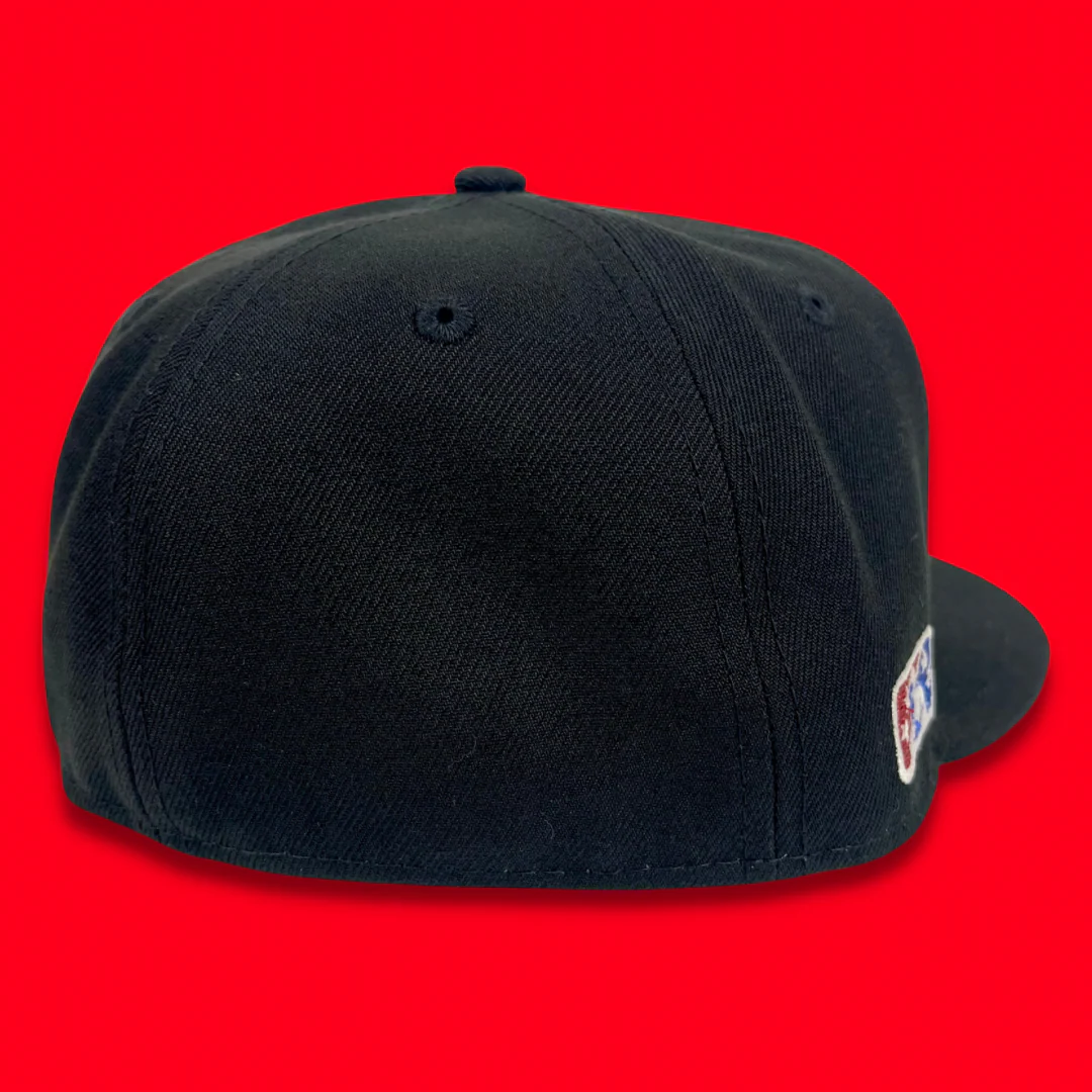 NEW ERA "SECRET SERVICE" BIRMINGHAM BARONS FITTED HAT (BLACK/METALLIC RED & BLUE) - Image 2