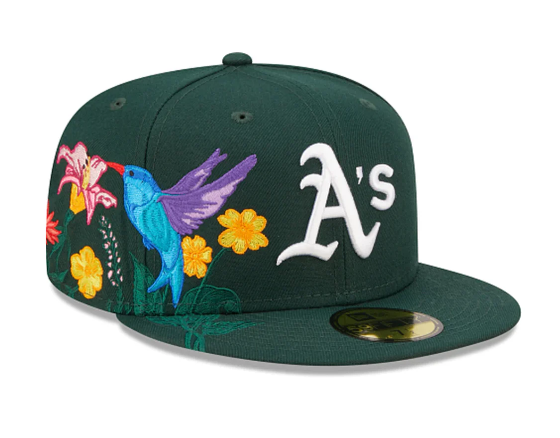NEW ERA “BLOOMING” OAKLAND A’S FITTED HAT (DARK GREEN) (SIZE 7 & 7 1/4) - Image 2