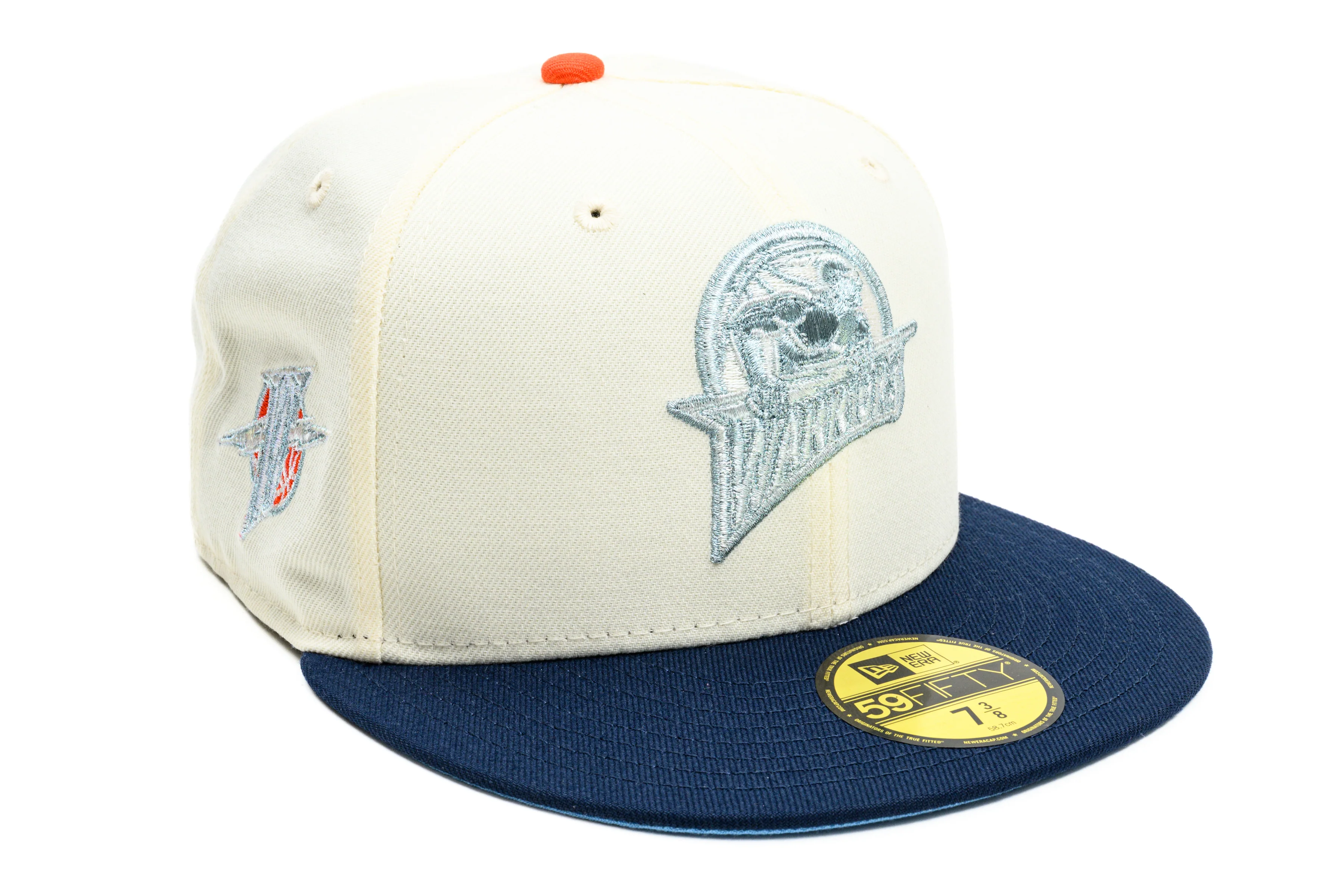 NEW ERA "MR. FREEZE” GOLDEN STATE WARRIORS FITTED HAT (CHROME/OCEANSIDE BLUE/ORANGE)