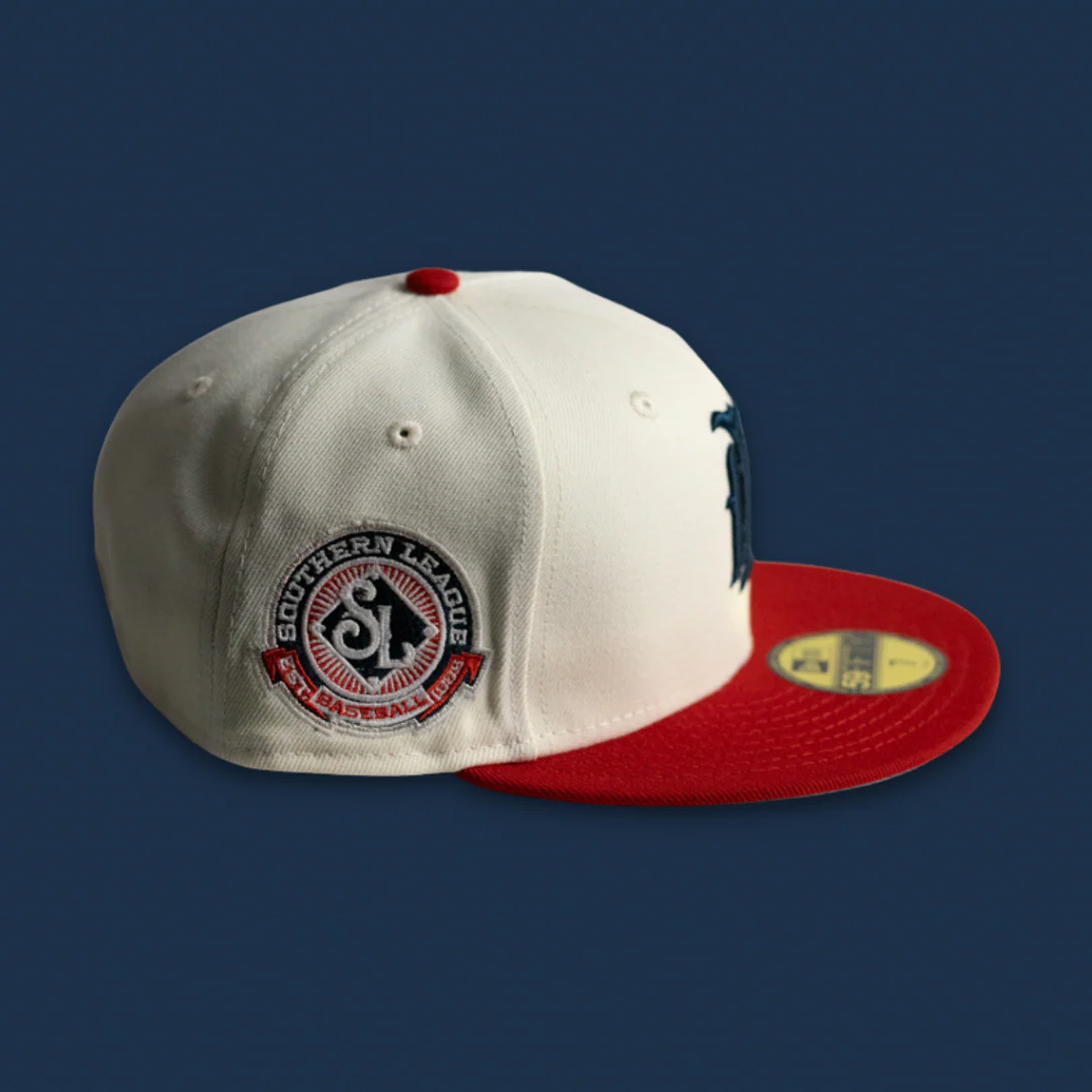 NEW ERA “BULLDOG” BIRMINGHAM BARONS FITTED HAT (CHROME WHITE/RED/NAVY BLUE) - Image 2