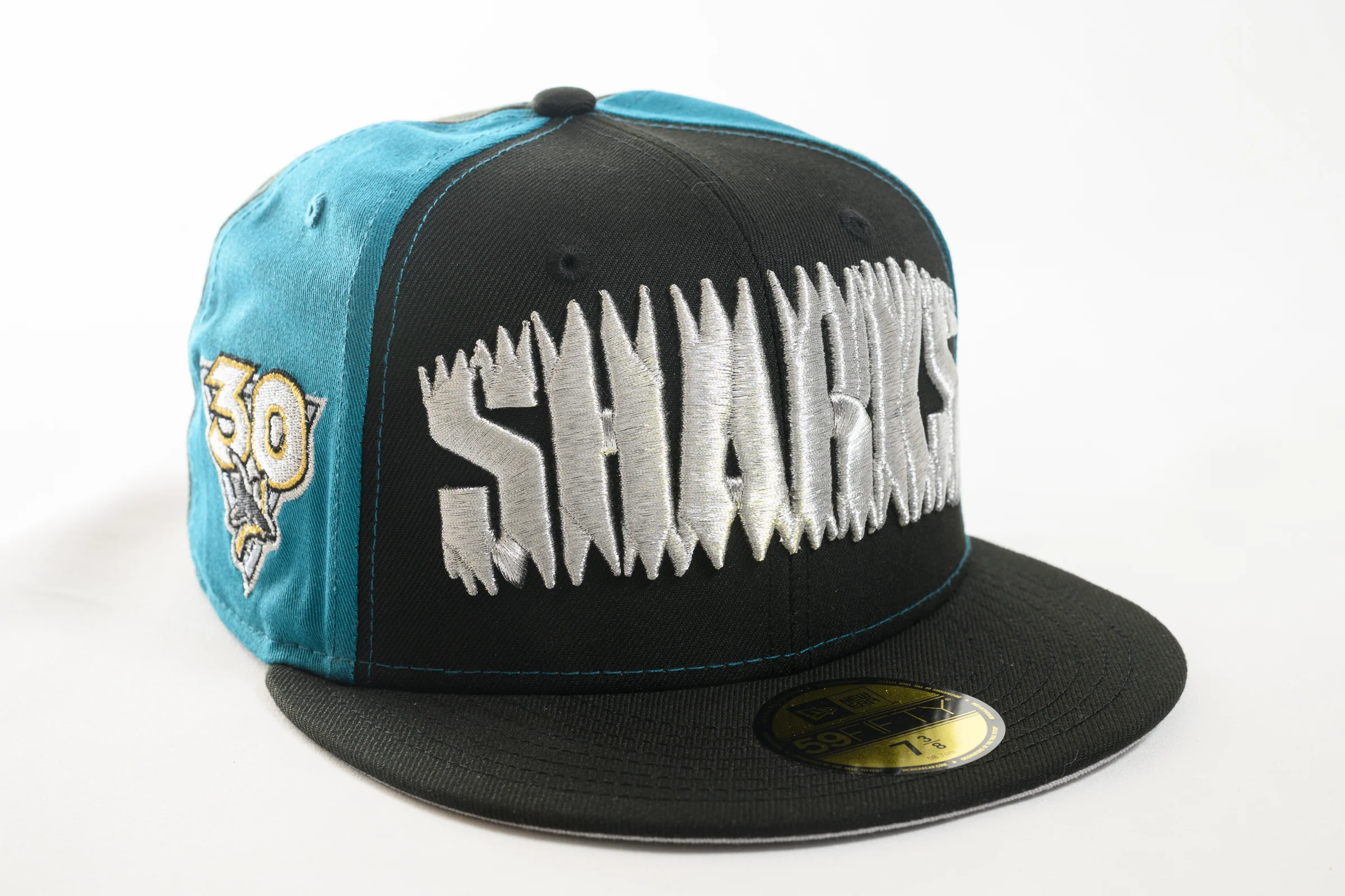 NEW ERA "COLOR BLOCK" SAN JOSE SHARKS FITTED HAT (BLACK/TEAL)
