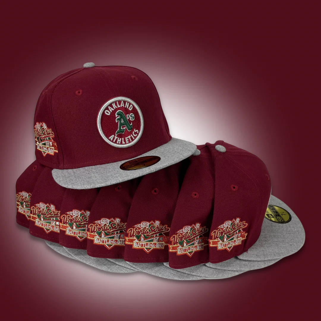 NEW ERA "BIG GAME" OAKLAND ATHLETICS FITTED HAT (CARDINAL RED/HEATHER GREY) - Image 3