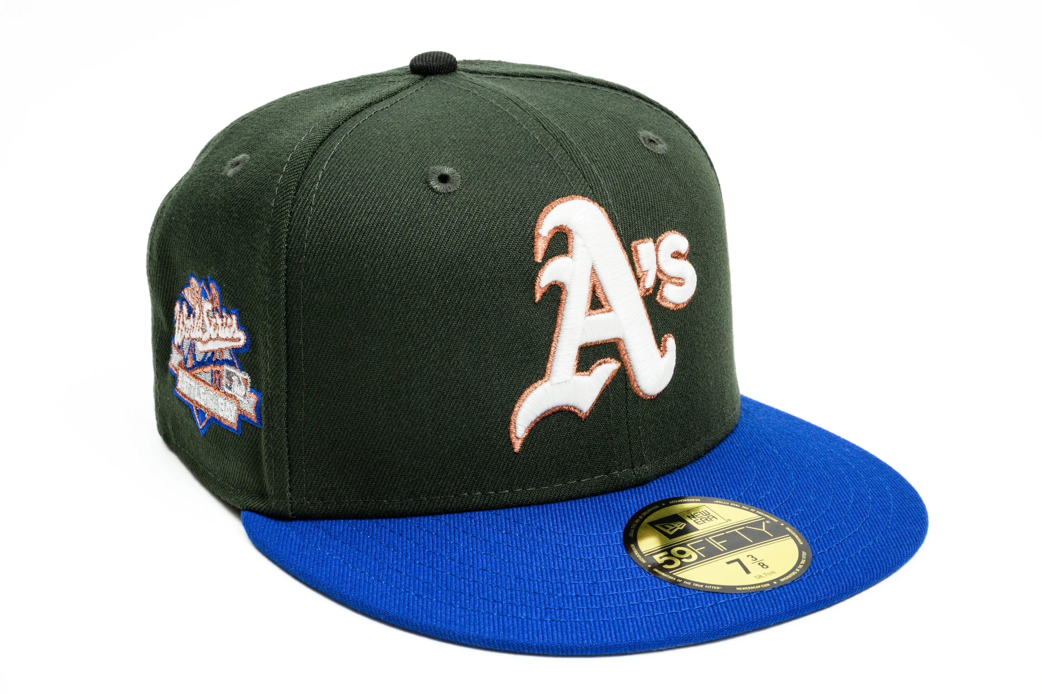 NEW ERA "DIFFERENT GREENS” OAKLAND 'AS FITTED HAT (DARK SEAWEED/ROYAL BLUE)