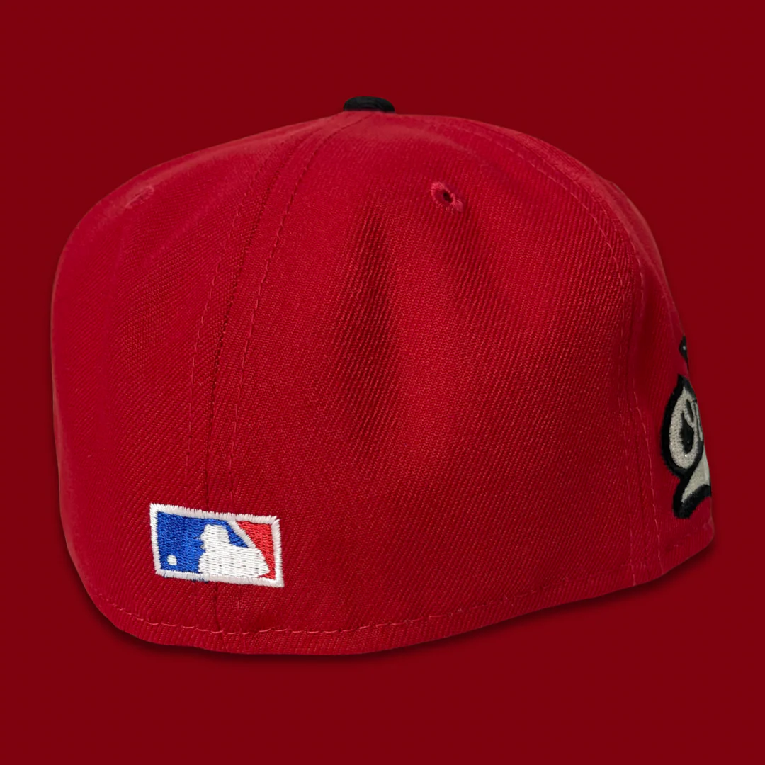 NEW ERA "LETTERMAN" BALTIMORE ORIOLES FITTED HAT (RED/BLACK/METALLIC SILVER) (SIZE 7 1/4, 7 3/8 & 7 5/8) - Image 2