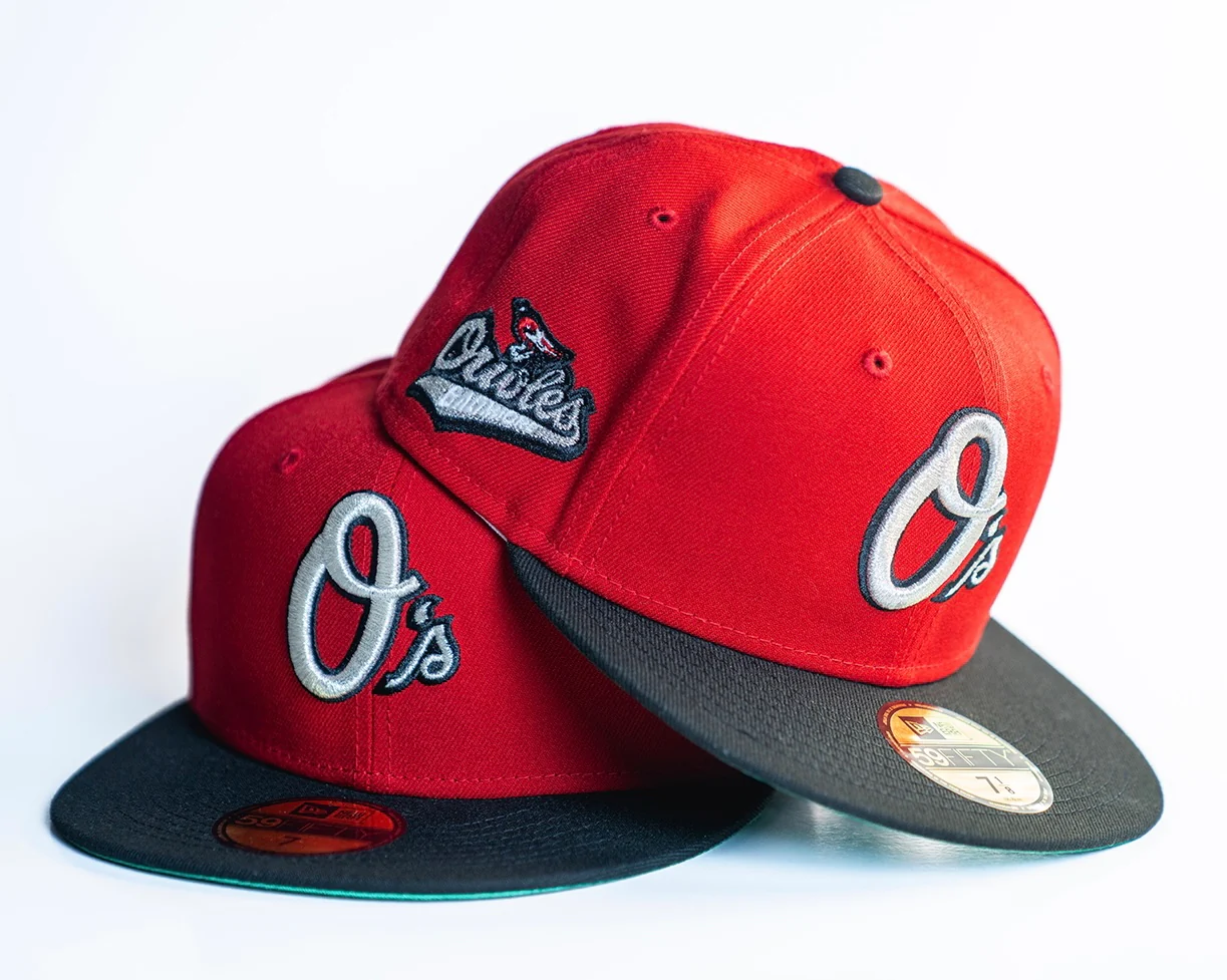 NEW ERA "LETTERMAN" BALTIMORE ORIOLES FITTED HAT (RED/BLACK/METALLIC SILVER) (SIZE 7 1/4, 7 3/8 & 7 5/8) - Image 5