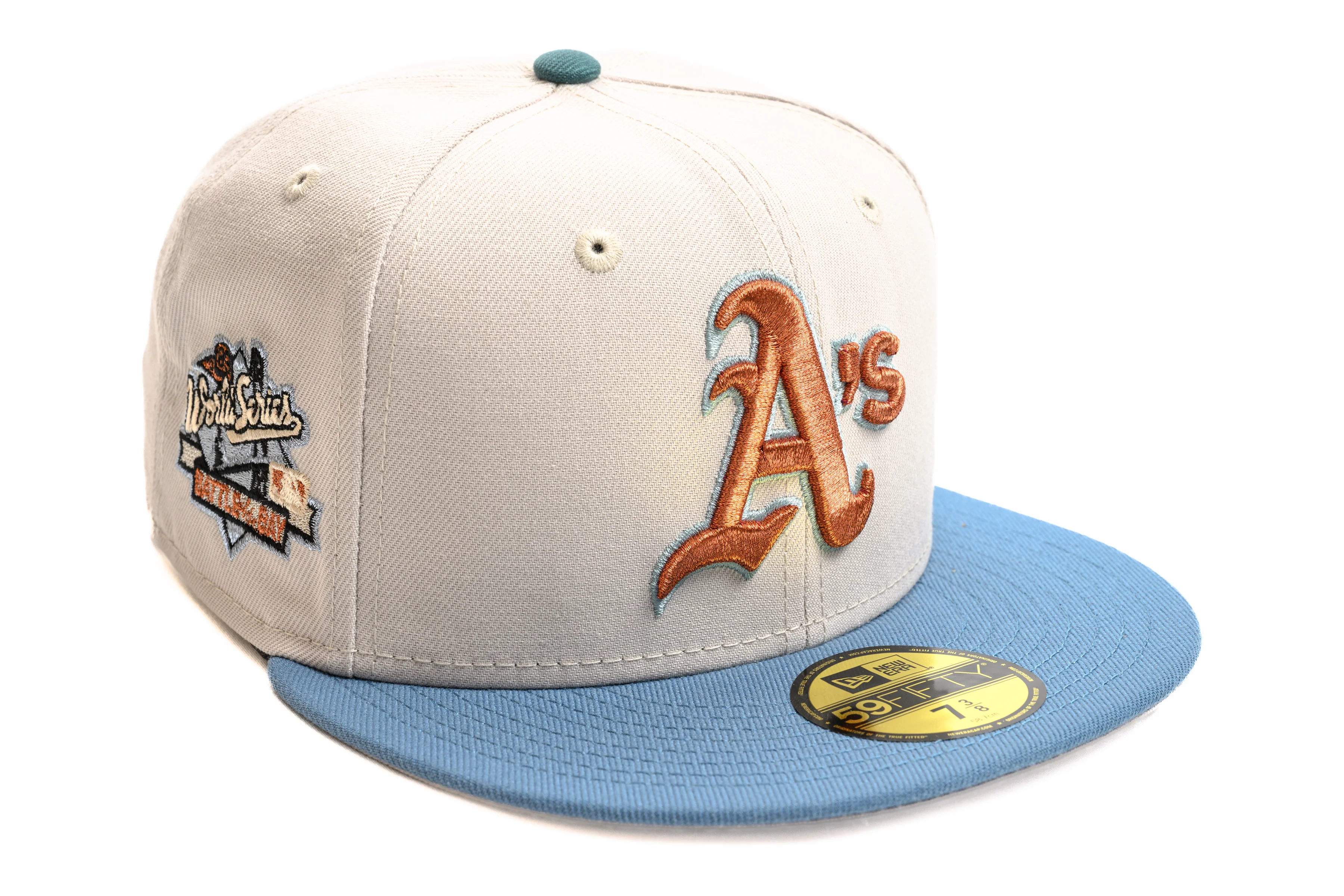NEW ERA "MOTION" OAKLAND ATHLETICS FITTED HAT (STONE GREY/FADED BLUE)