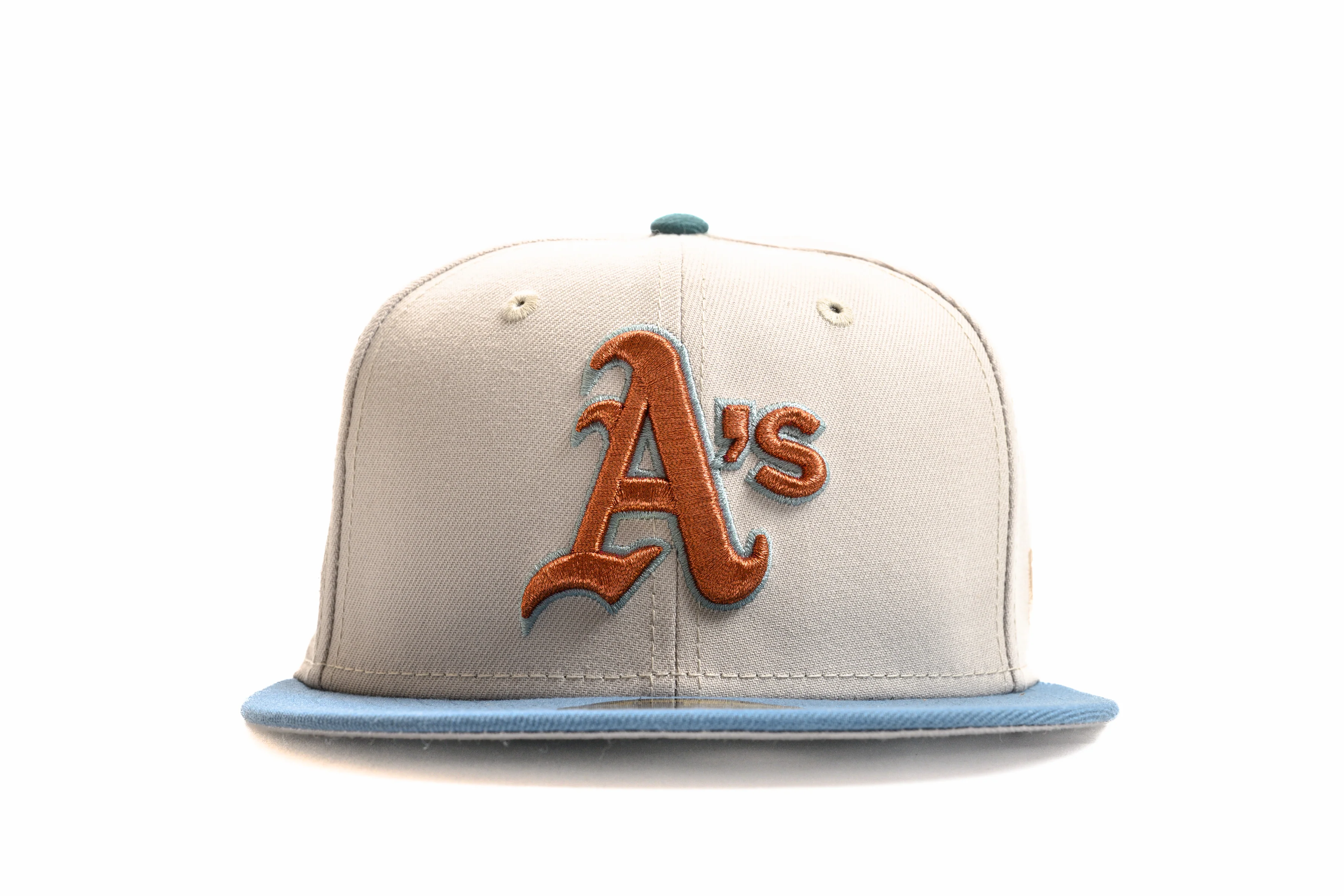 NEW ERA "MOTION" OAKLAND ATHLETICS FITTED HAT (STONE GREY/FADED BLUE) - Image 8