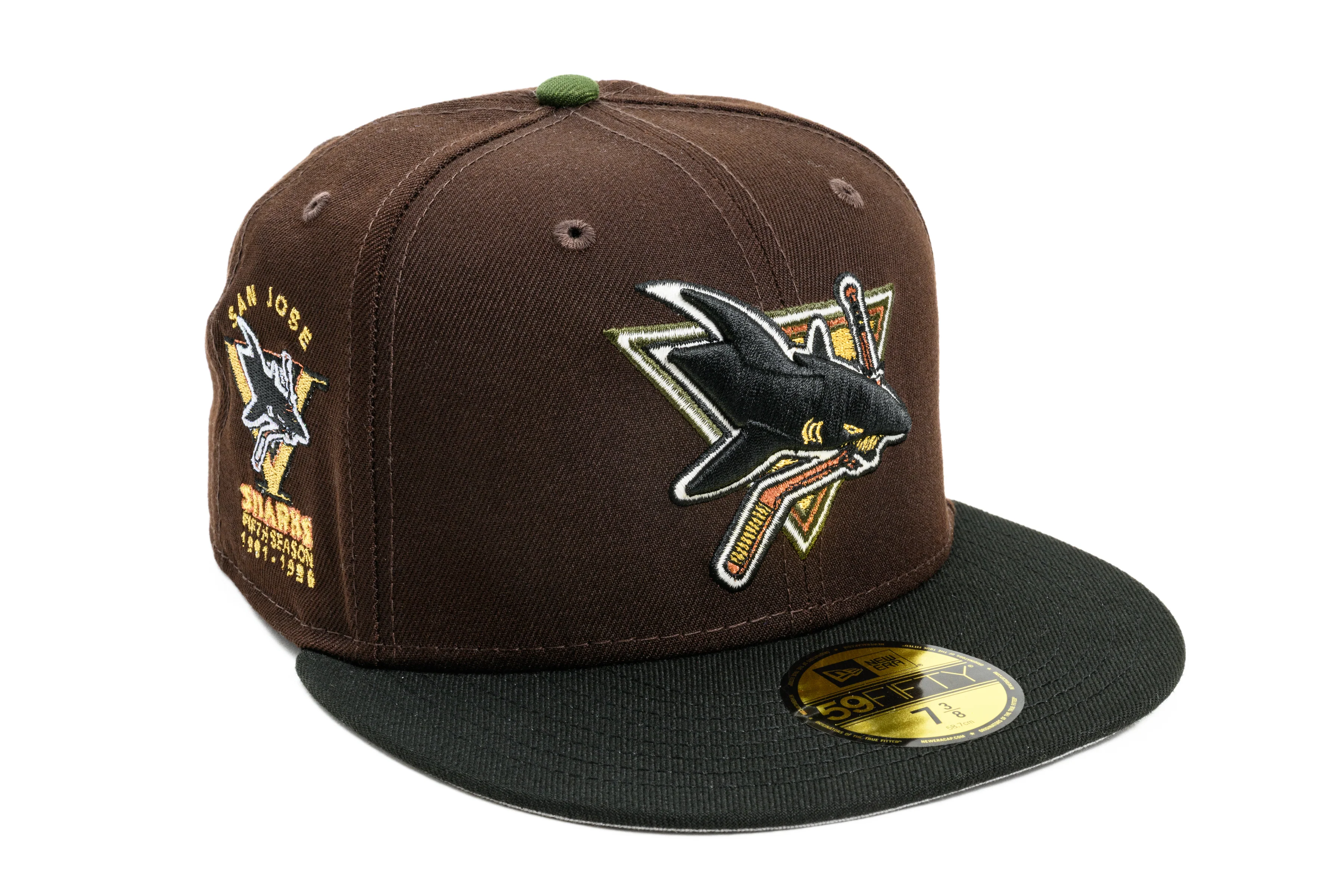 NEW ERA "OUT THE MUD” SAN JOSE SHARKS  FITTED HAT (BURNT WOOD / BLACK/ RIFLE GREEN)