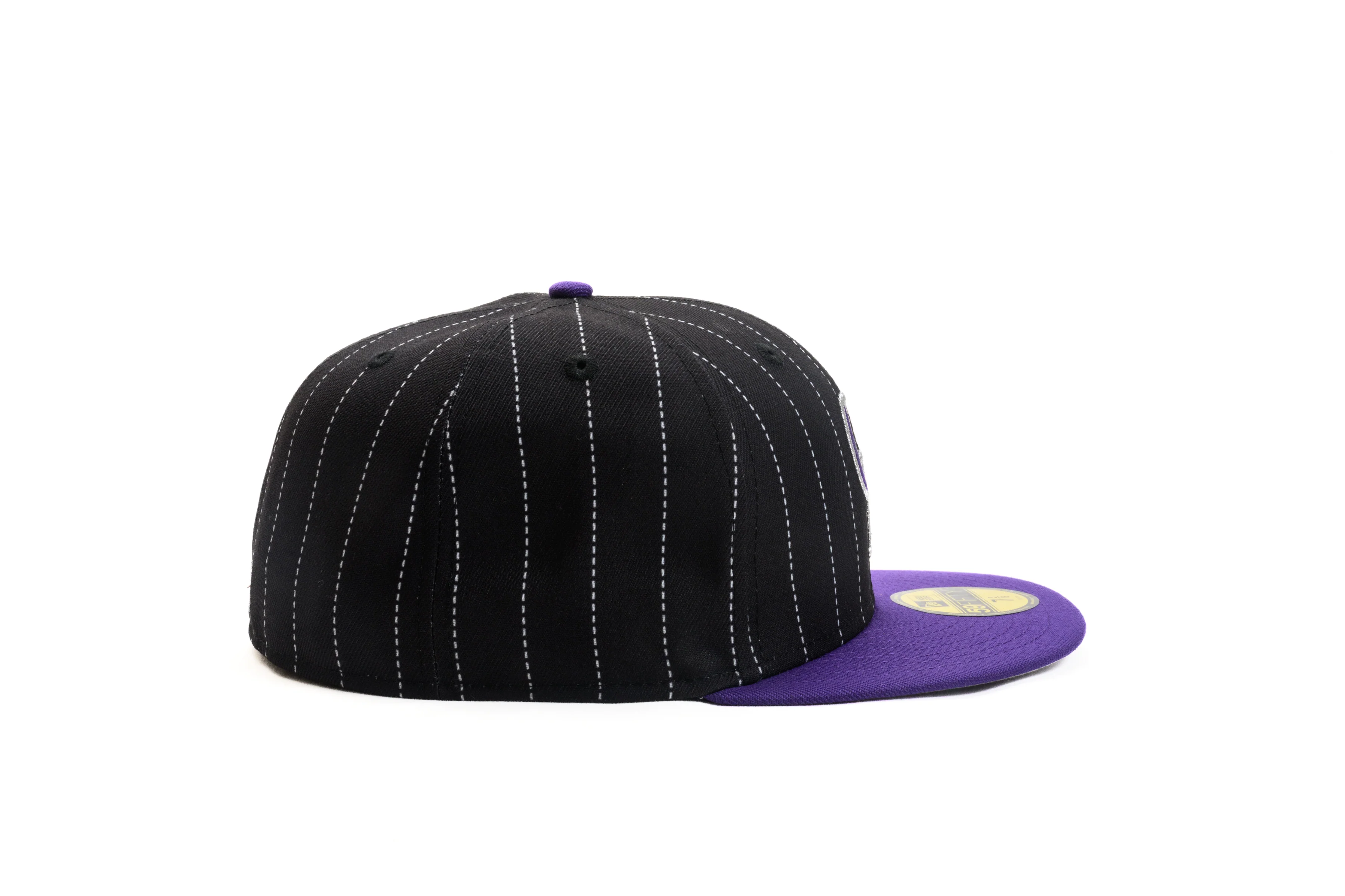 NEW ERA "RETRO PINSTRIPE" COLORADO ROCKIES FITTED HAT (PINSTRIPE BLACK/PURPLE)) - Image 7