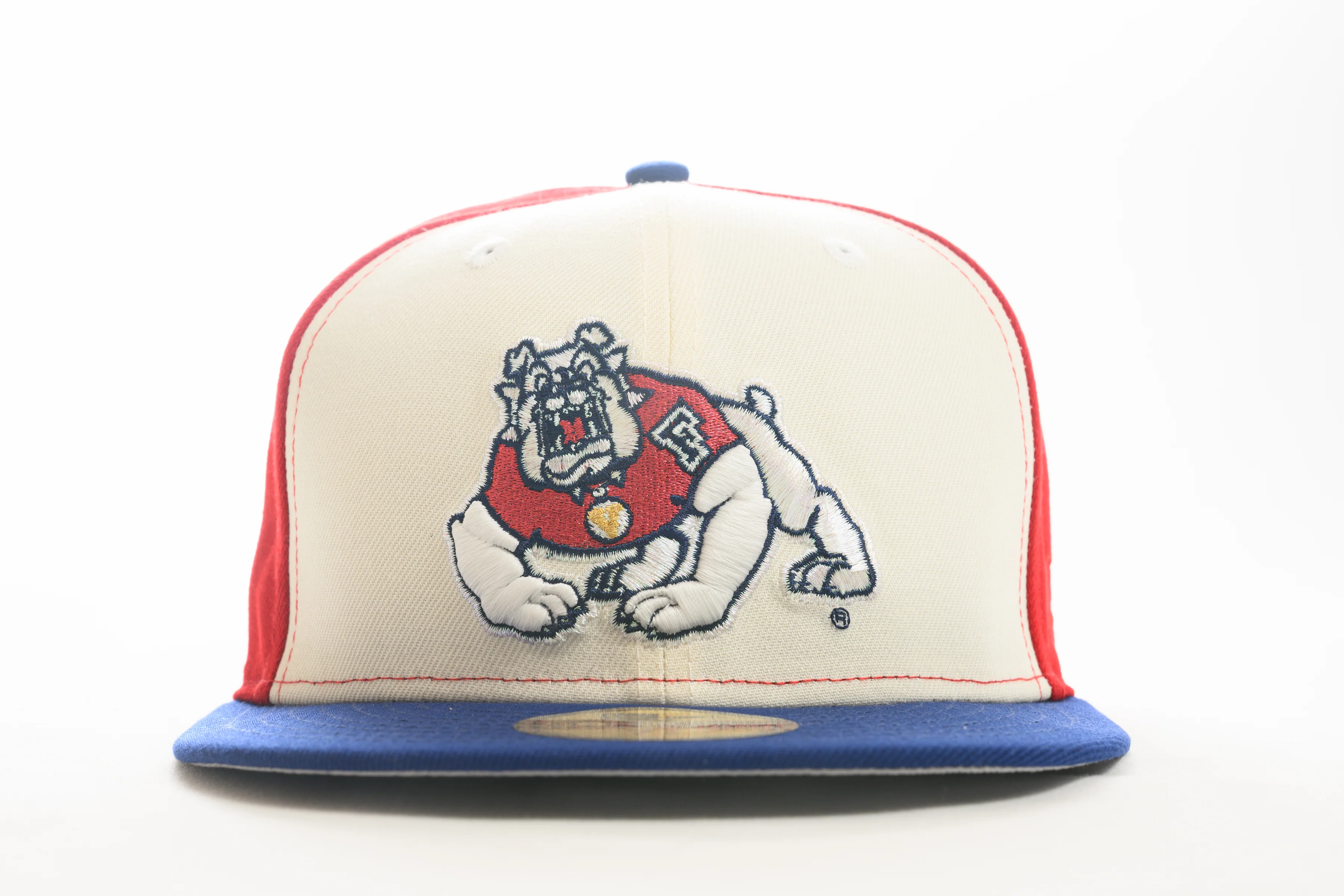 NEW ERA "SPLIT BLOCK" FRESNO STATE BULLDOGS FITTED HAT (SCARLET/CHROME/ROYAL) - Image 5