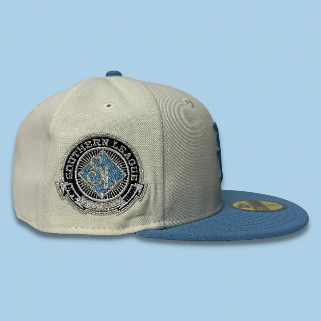 NEW ERA “THE SHOT 2.0" BIRMINGHAM BARONS FITTED HAT (CHROME WHITE/LIGHT BLUE) - Image 4