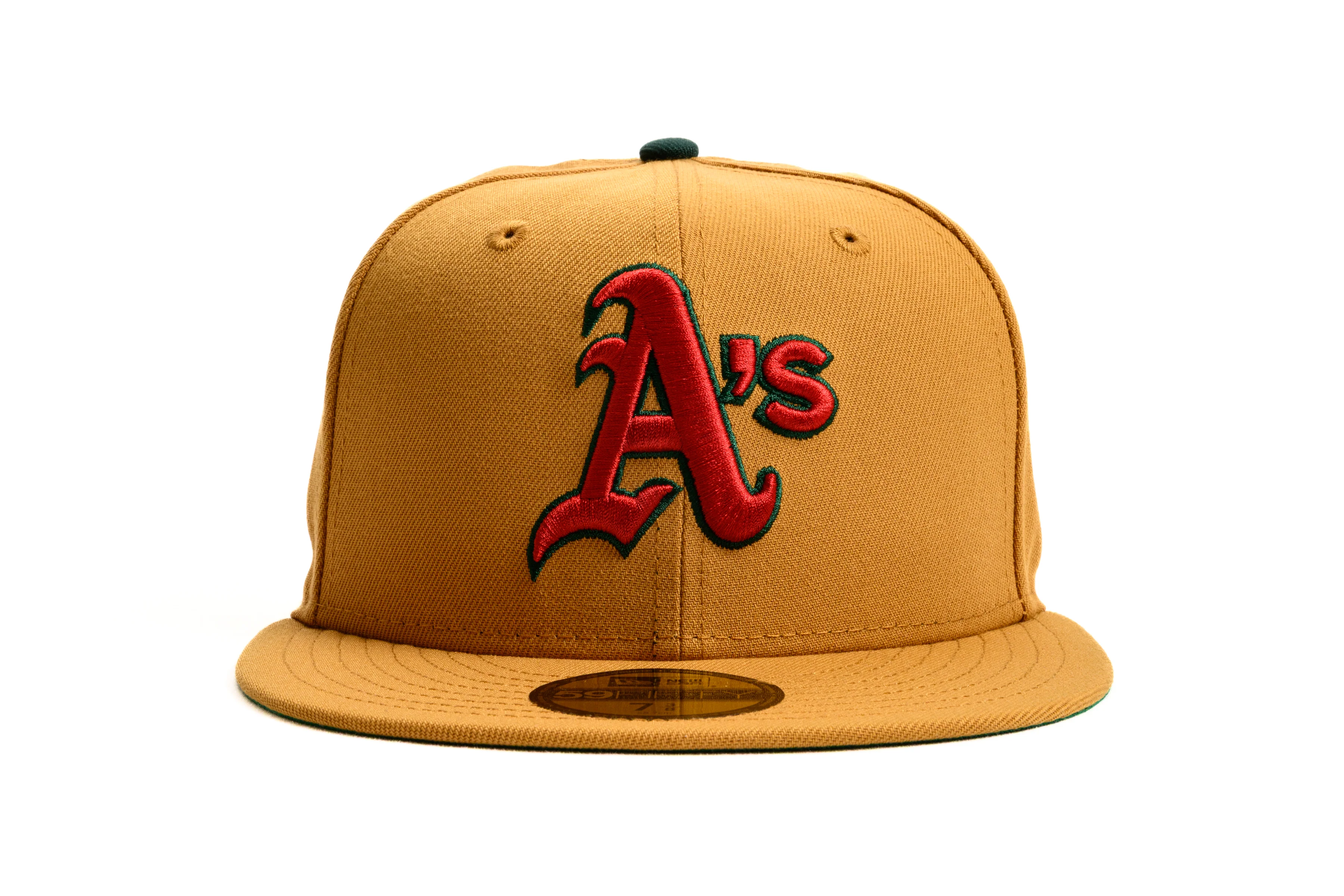 NEW ERA "WREATH" OAKLAND A'S FITTED HAT (TAN/DARK GREEN) - Image 7