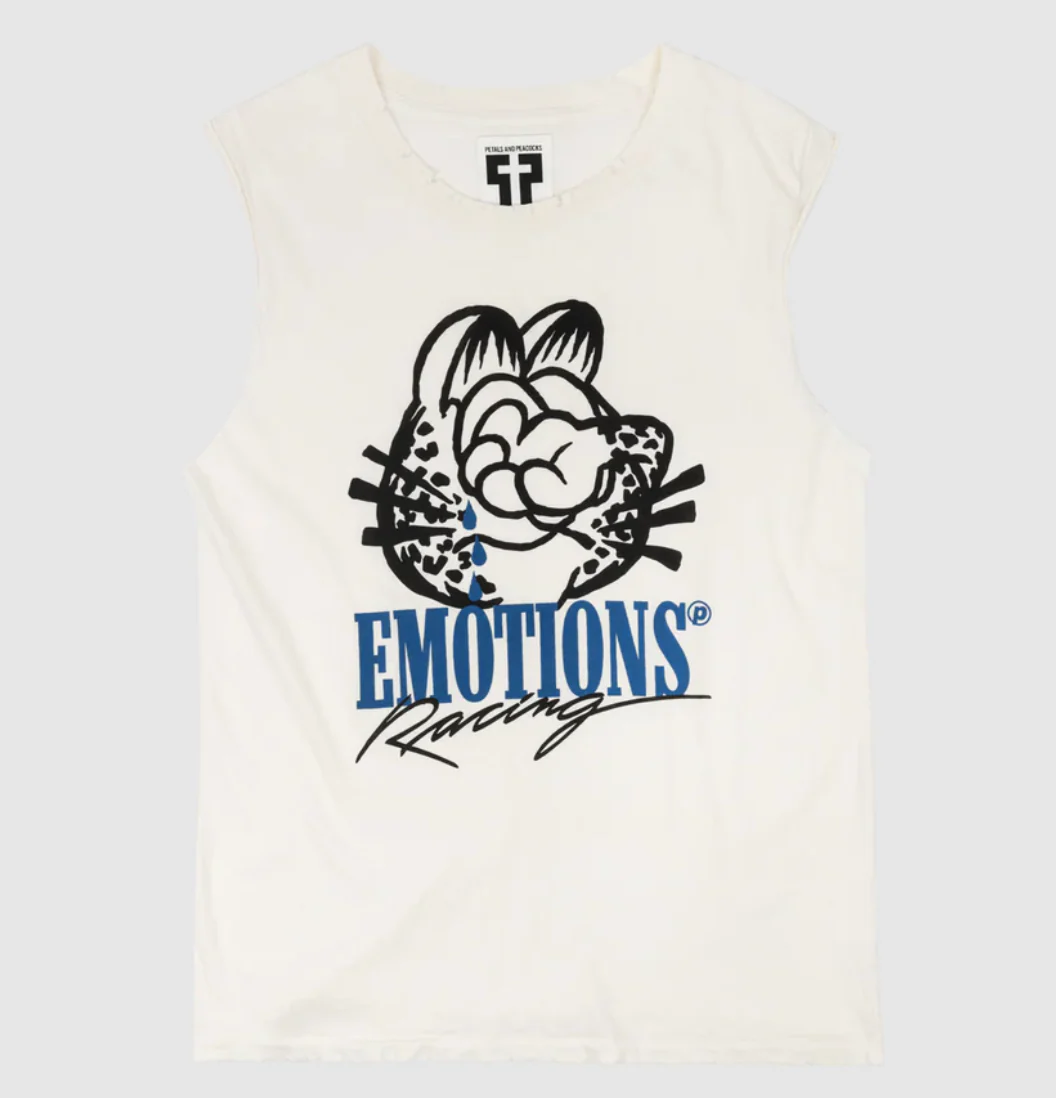 PETALS & PEACOCKS "EMOTIONS RACING" TEE (OFF WHITE)