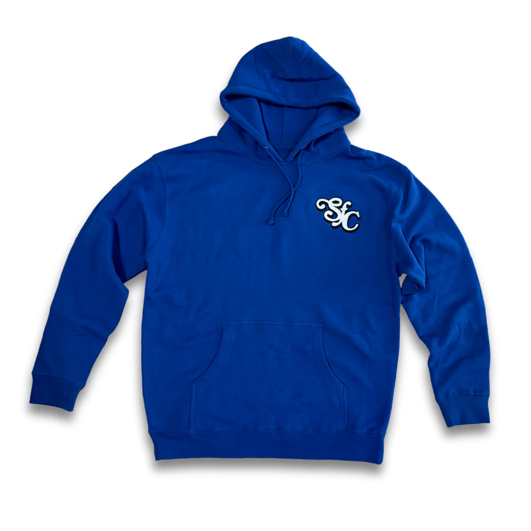 SFC "LUXURY SCRIPT" HEAVYWEIGHT HOODY (ROYAL BLUE/GLOW IN THE DARK WHITE)