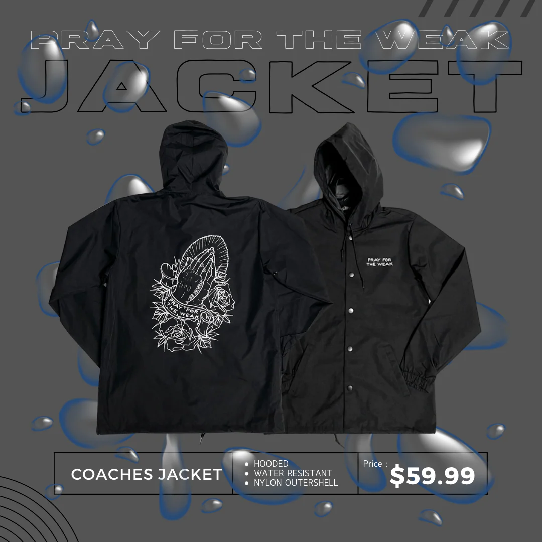 SFC “PRAY FOR THE WEAK” HOODED COACHES JACKET (BLACK/WHITE)